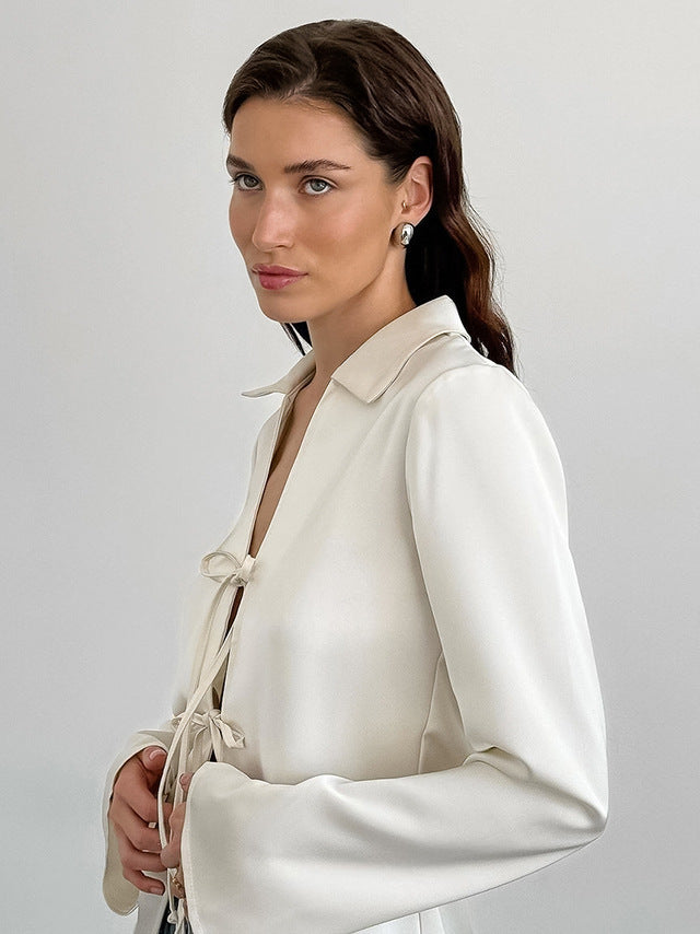 French style imitation acetate satin tie slit lapel lining