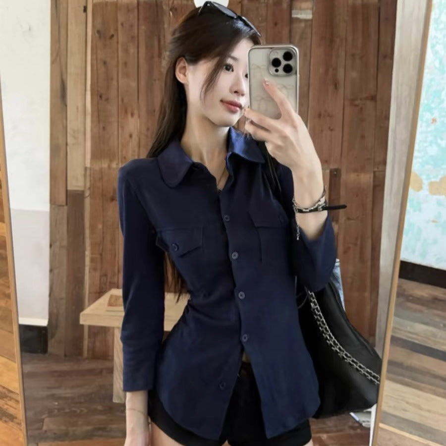 Pure sexy lapel long sleeve shirt