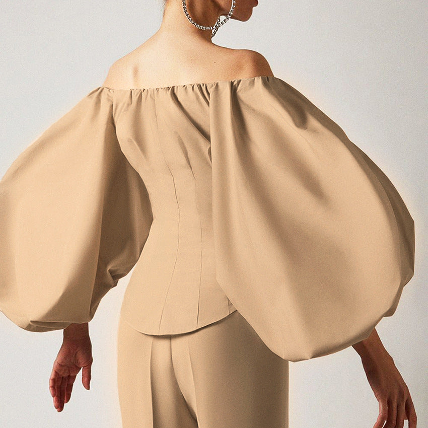 New spring design long sleeve bubble lantern sleeve shirt