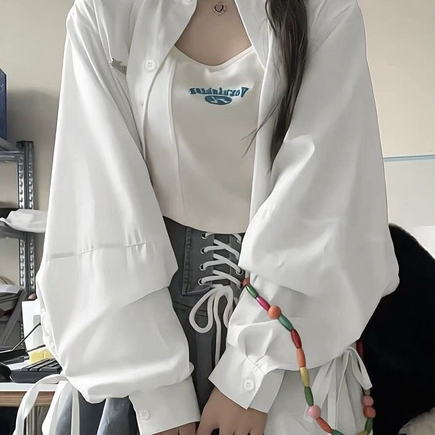 Designed tie long-sleeved sun-protective shirt