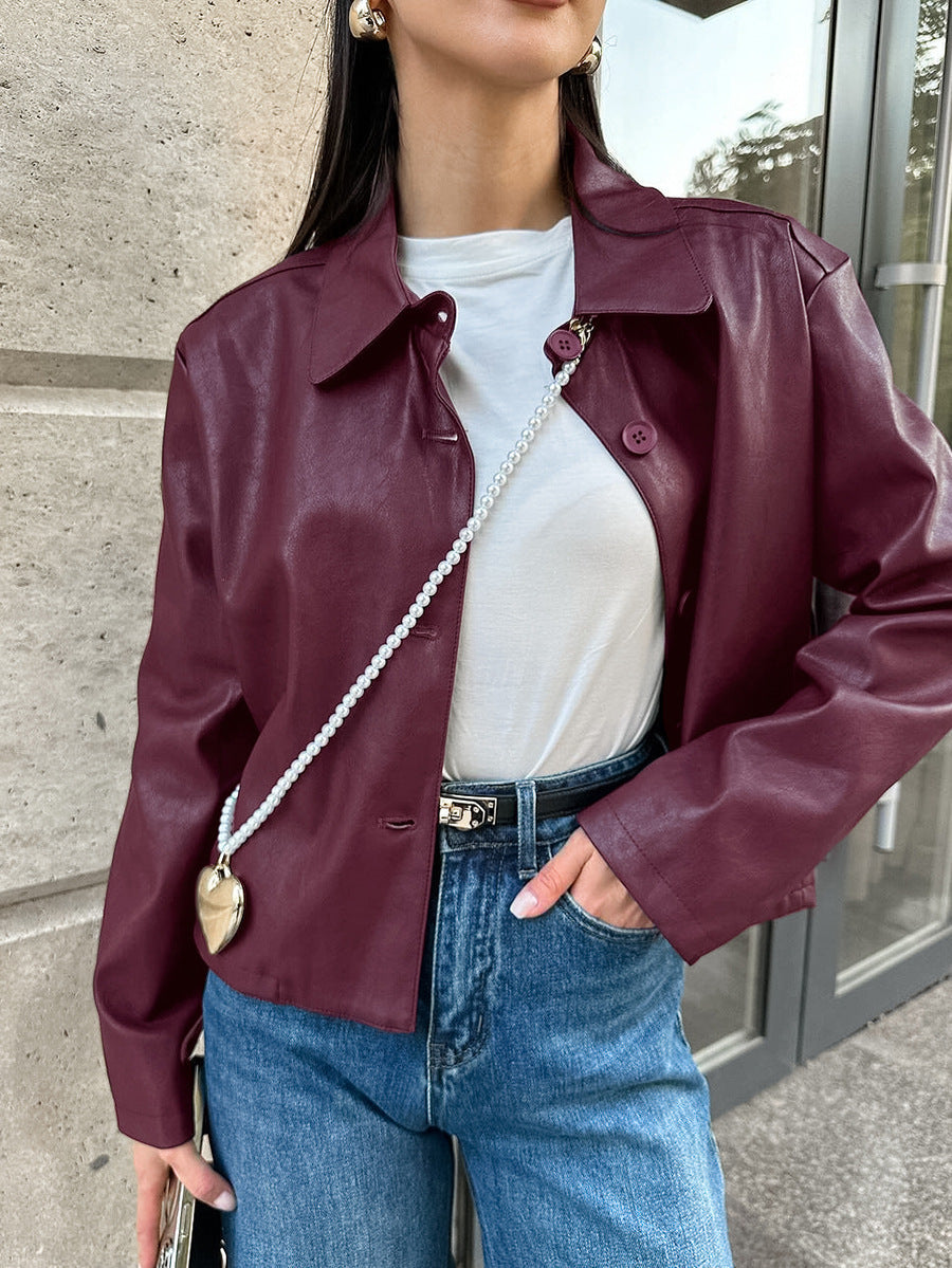 Classic Burgundy Velvet Matte Leather Jacket