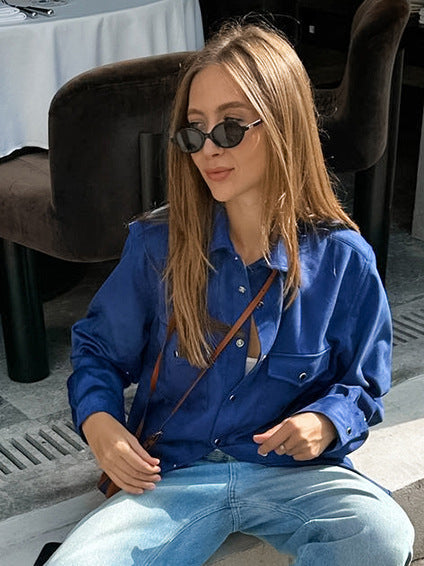 Klein blue loose lapel single-breasted casual versatile jacket