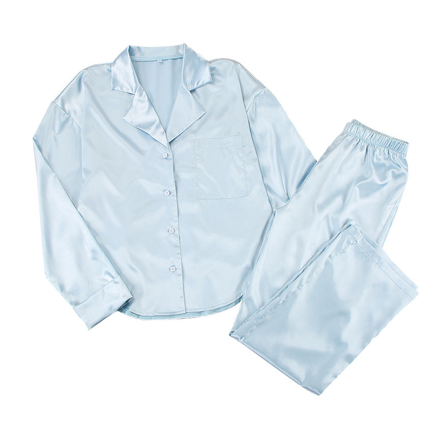 Satin home wear solid color trousers pajamas two-piece set