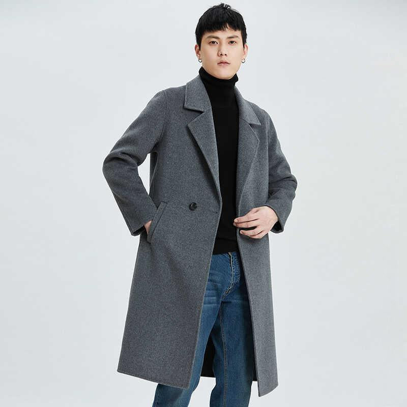 Men's winter thickened mid-length double-faced wool coat
