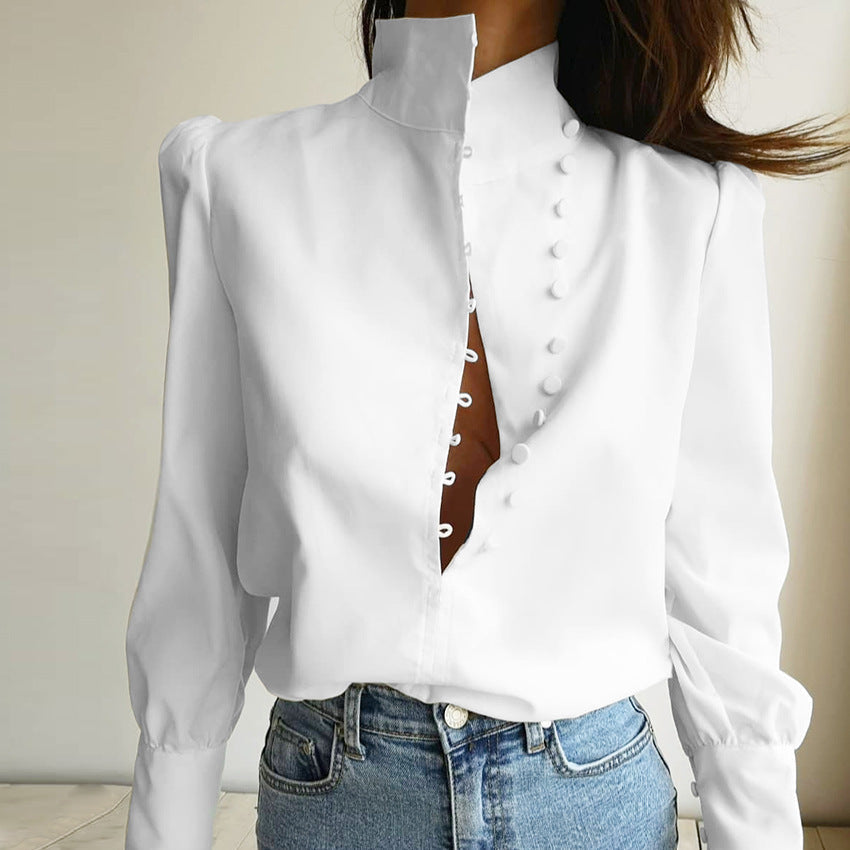 Chinese style stand collar long sleeve shirt