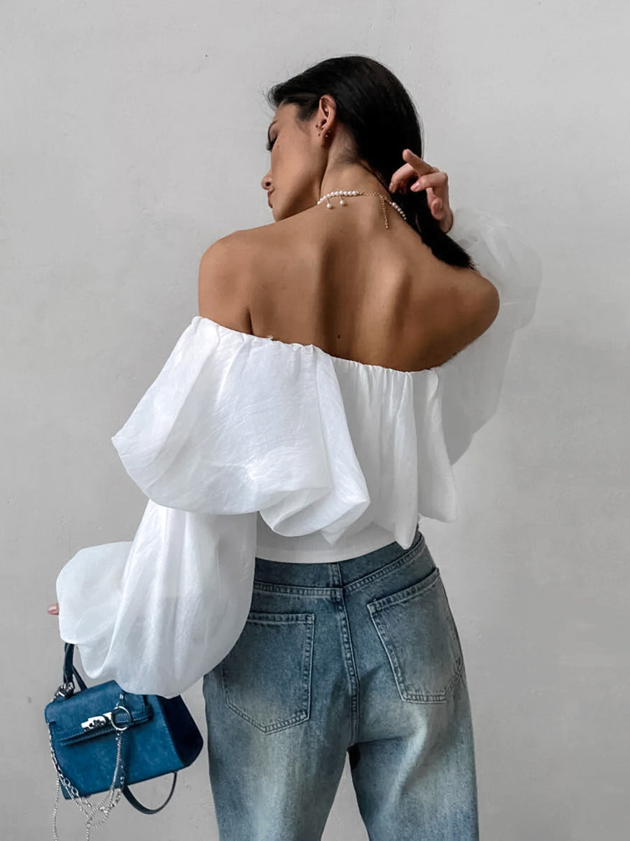 Summer new one-shoulder puff sleeve fashionable casual sexy shirt