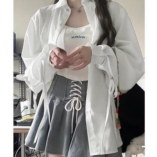 Designed tie long-sleeved sun-protective shirt