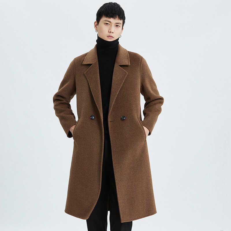 Men's winter thickened mid-length double-faced wool coat