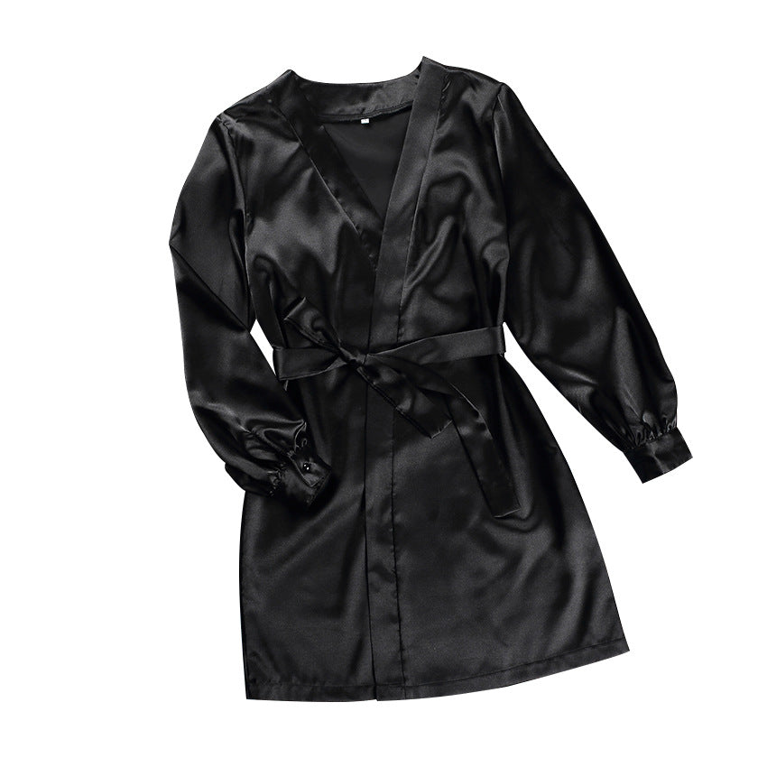 Sexy solid color long sleeve short nightgown