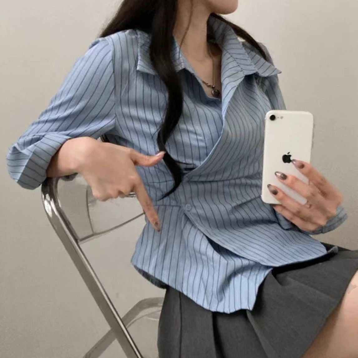 Korean style irregular waist shirt