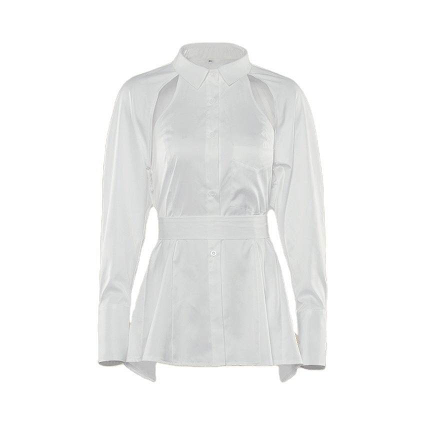 Waist-length open-back hollow tie shirt top