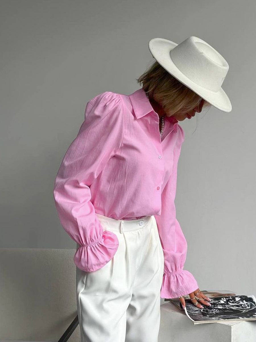 Lapel trumpet sleeve commuter fashion ladies shirt