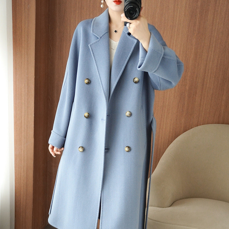 Women's elegant double-faced wool coat mid-length