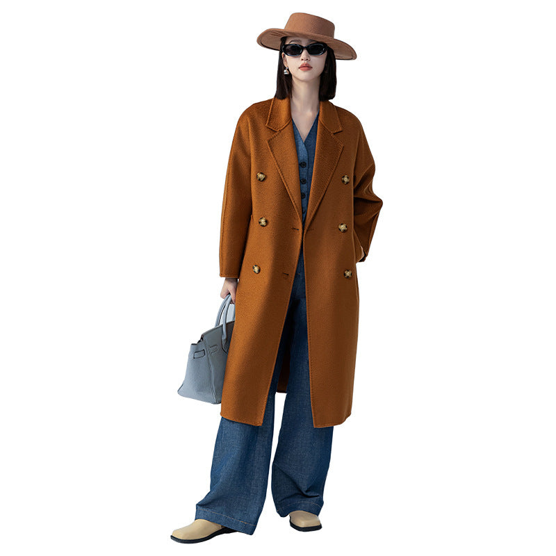 Double-breasted rippled double-faced cashmere coat