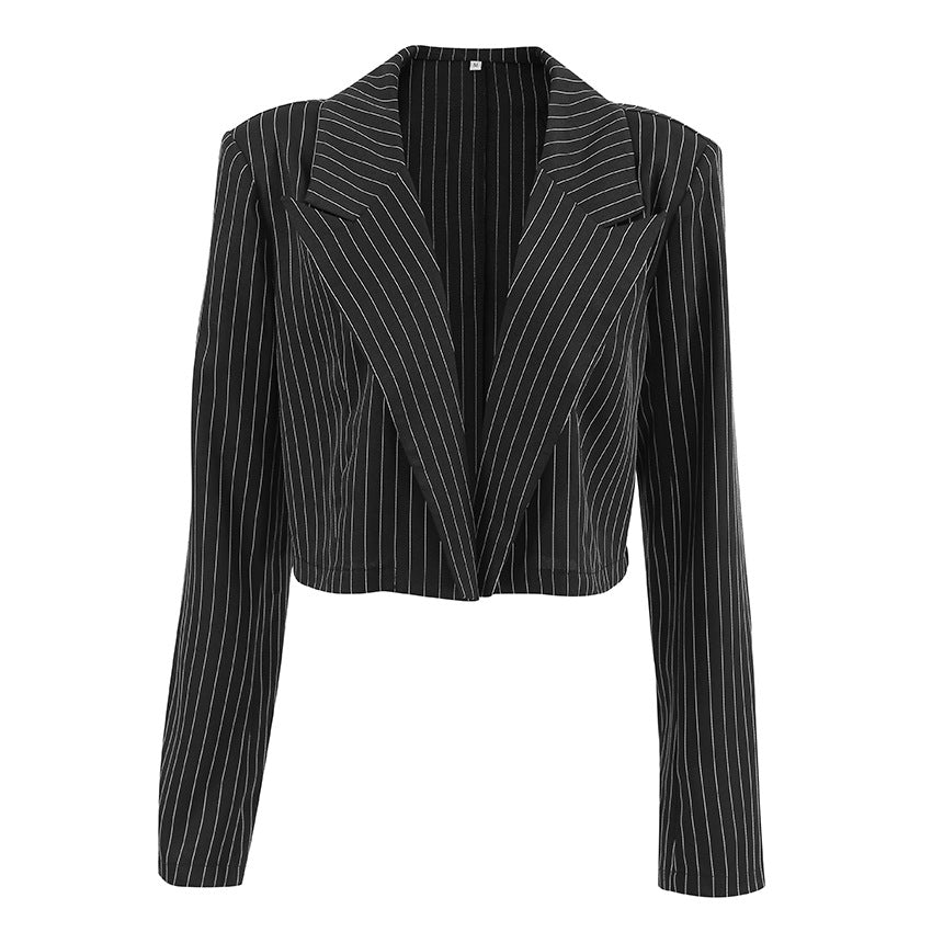 Slim retro black and white striped versatile short suit jacket