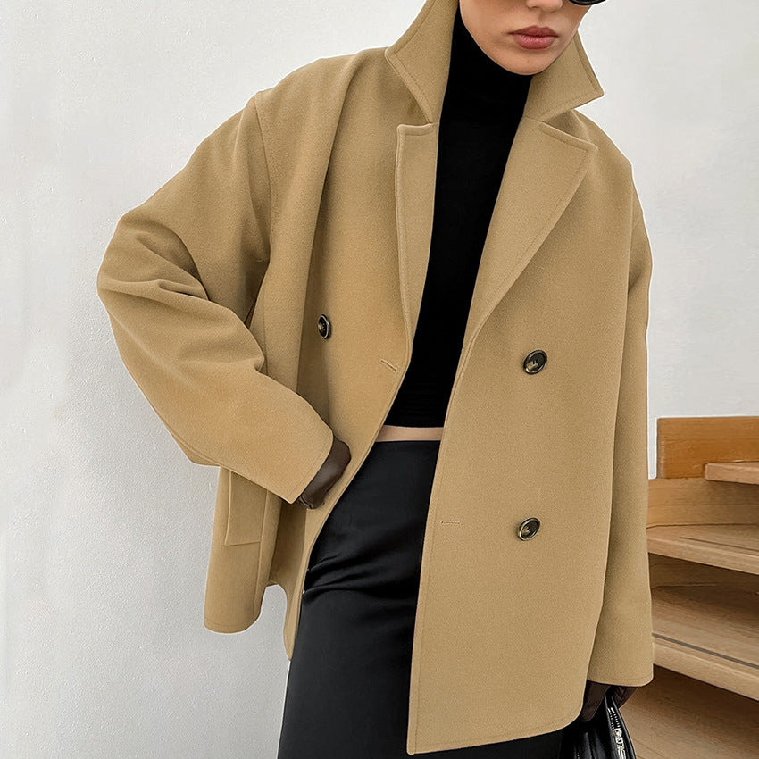 New autumn and winter woolen coat suit collar temperament loose thick coat