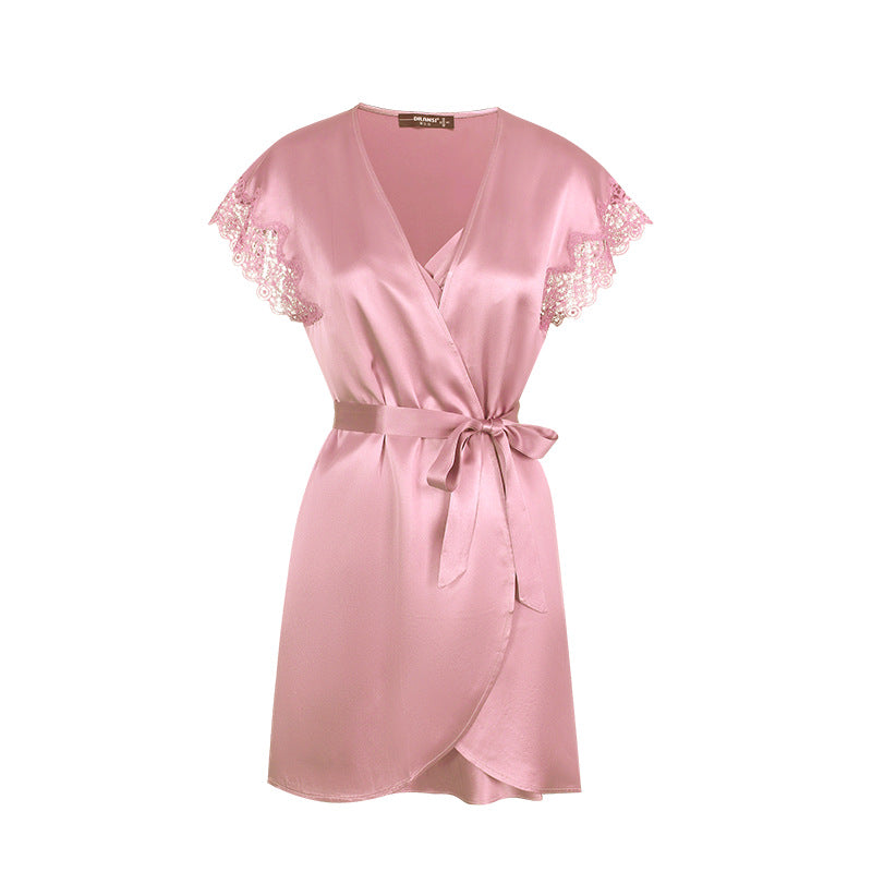 Silk suspender robe set