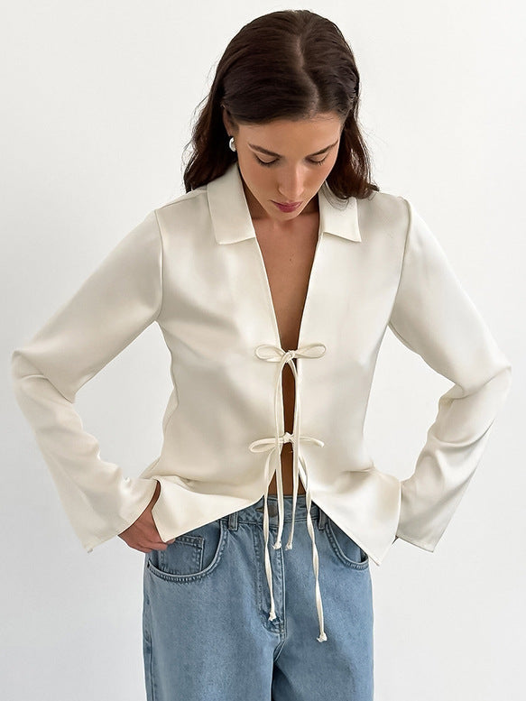 French style imitation acetate satin tie slit lapel lining