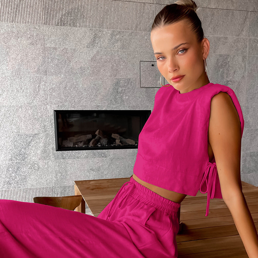 New style shoulder pad sleeveless top and trousers two-piece suit