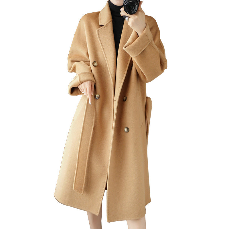 Women's elegant double-faced wool coat mid-length