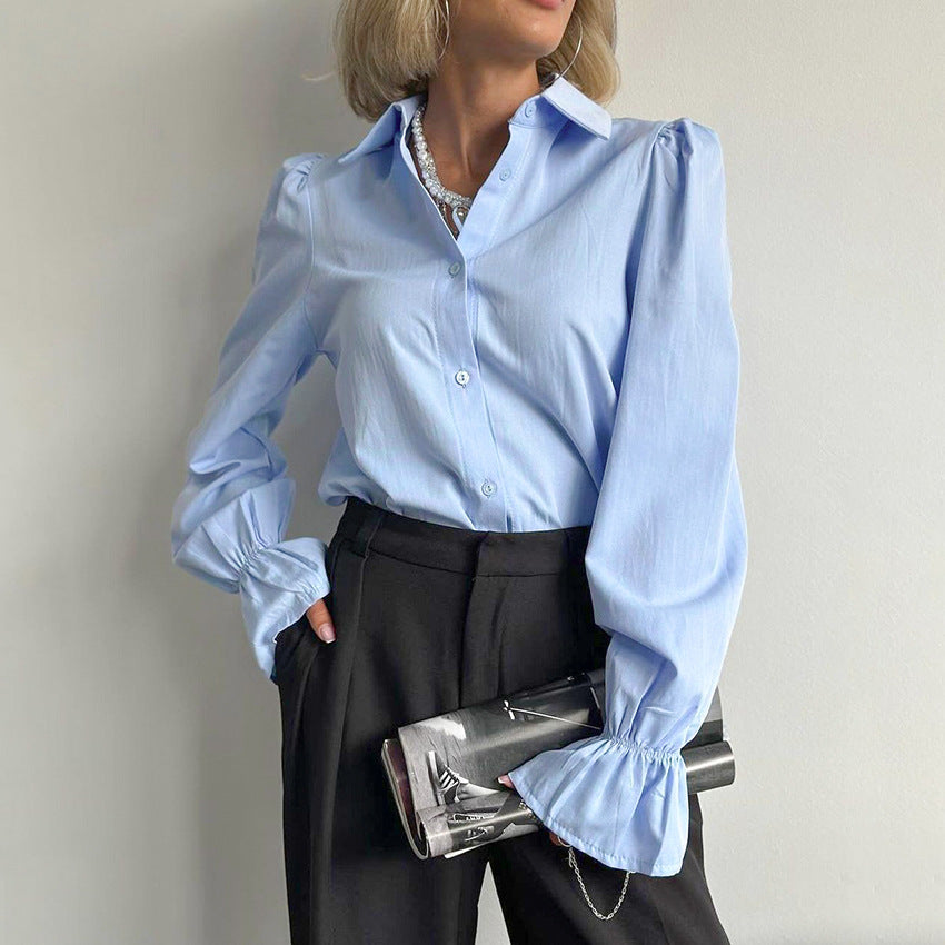 Lapel trumpet sleeve commuter fashion ladies shirt