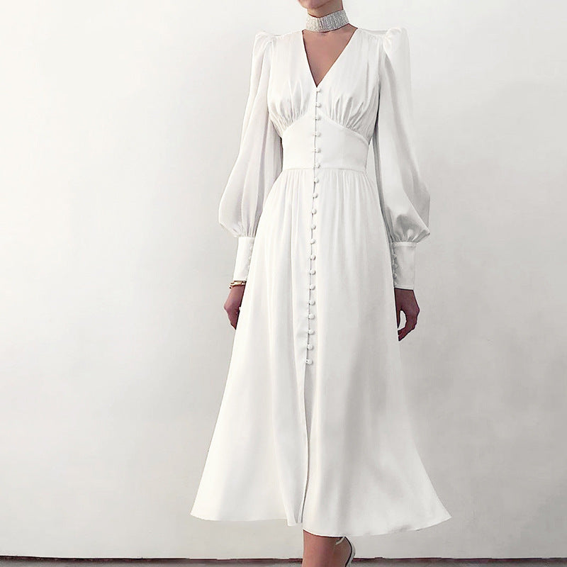 New Satin Lantern Sleeve Dress