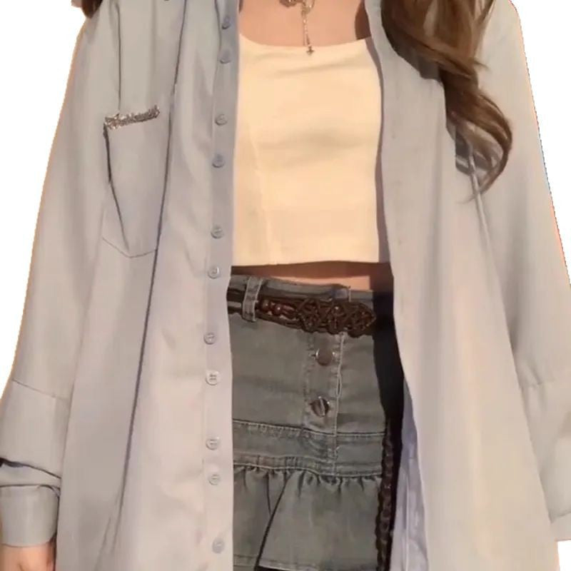 Designed tie long-sleeved sun-protective shirt