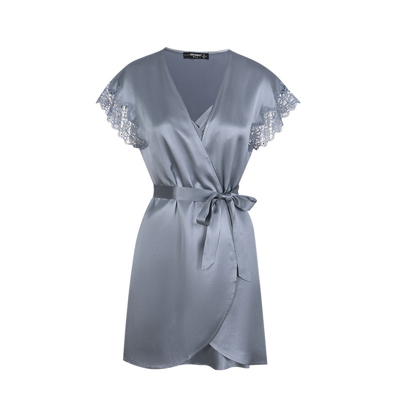 Silk suspender robe set