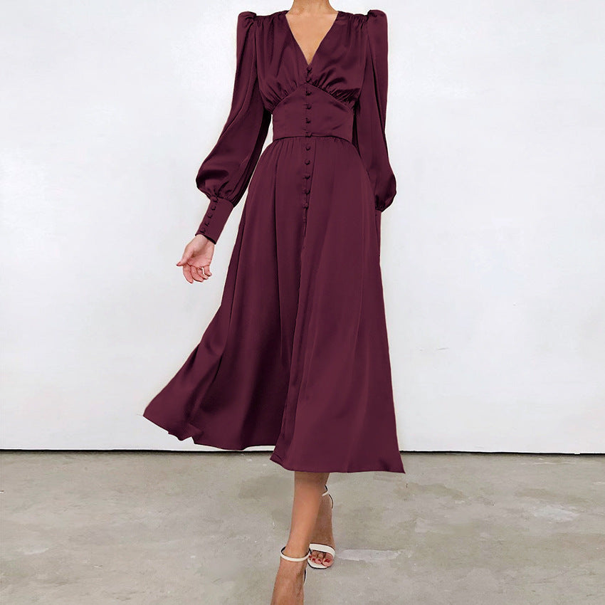 New Satin Lantern Sleeve Dress