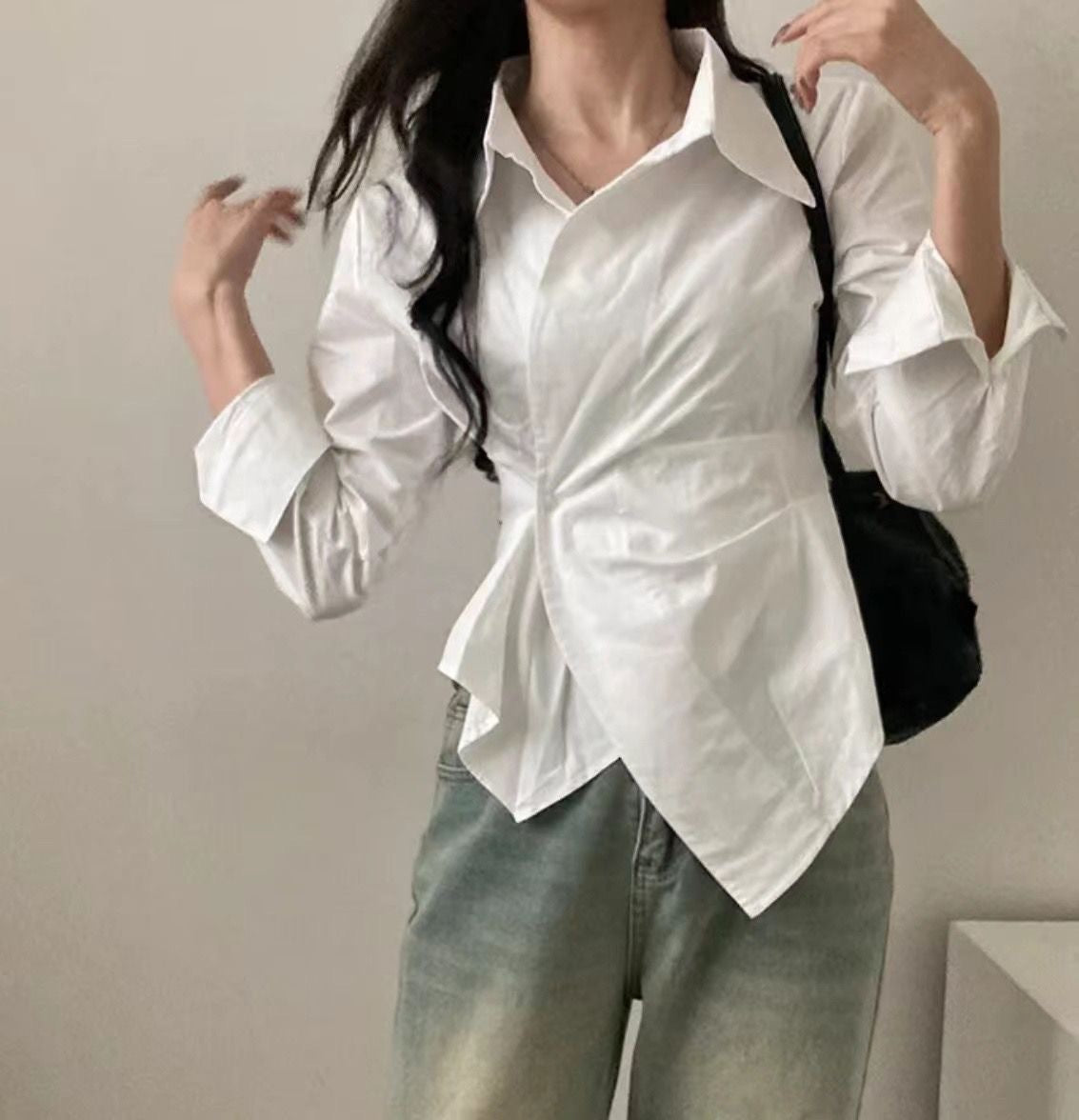 Korean style irregular waist shirt