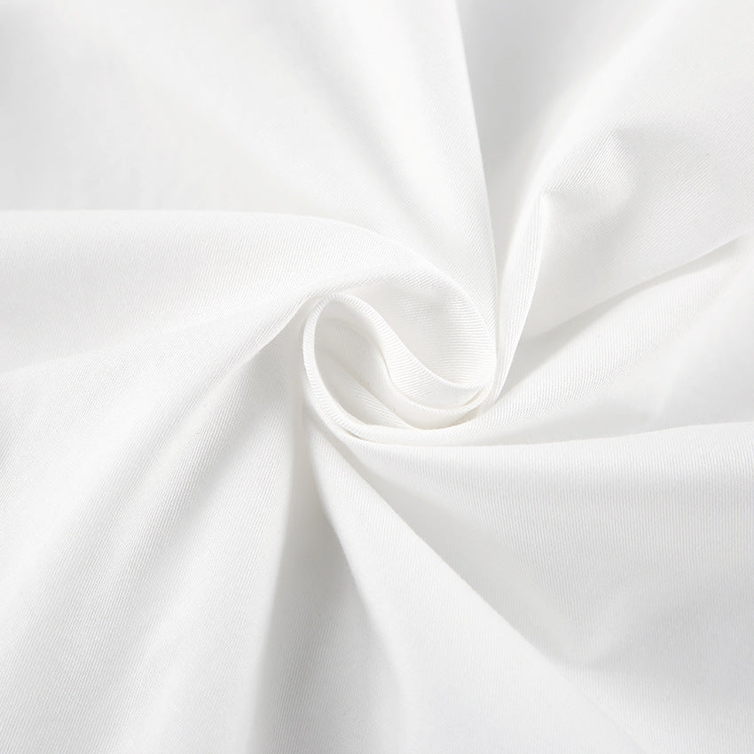 White lapel sexy belly button-down long sleeve shirt