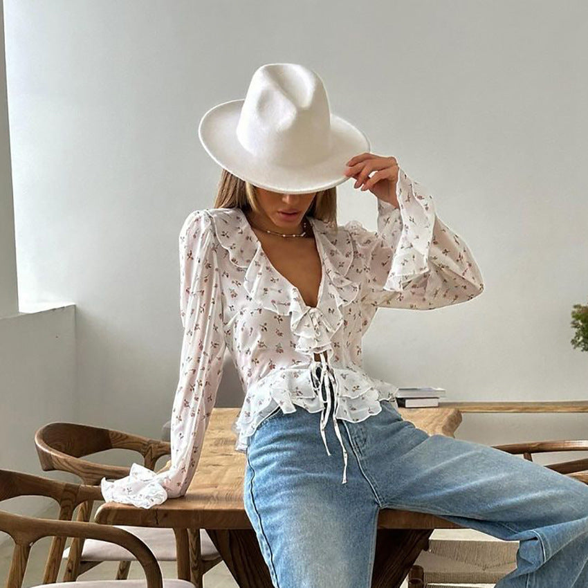 French elegant chiffon printed shirt