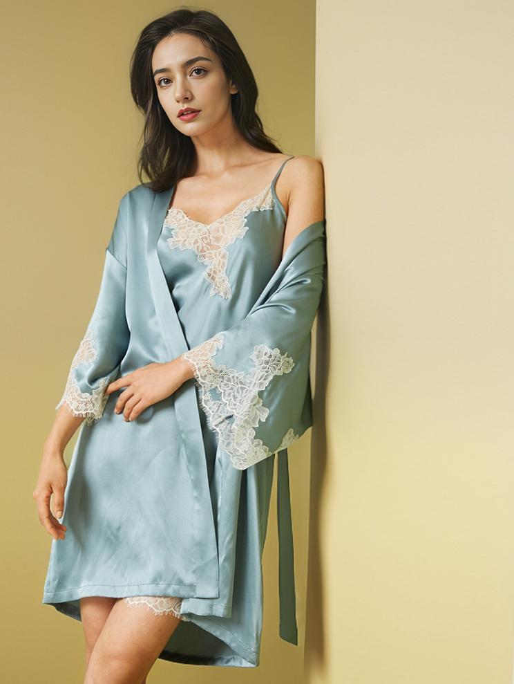 Silk skirt dressing gown two piece set