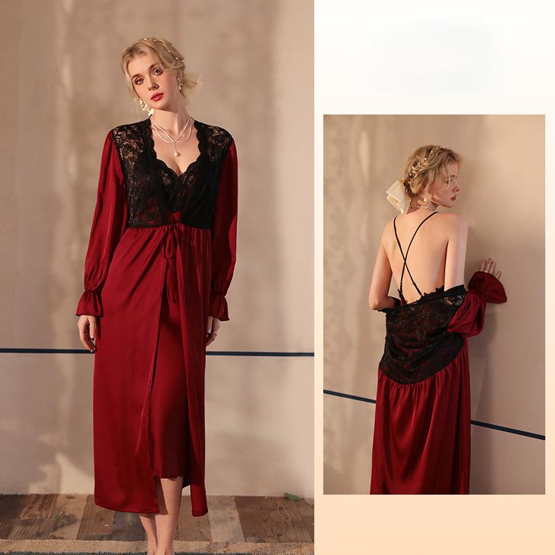 Luxurious long-sleeved cool nightgown