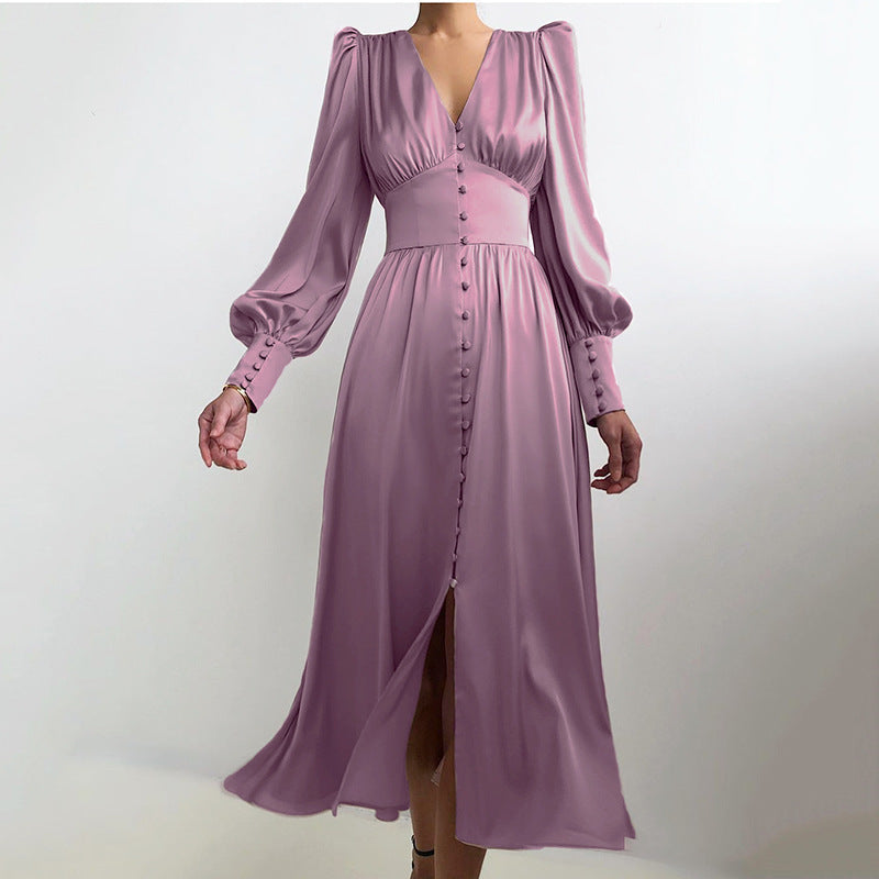 New Satin Lantern Sleeve Dress