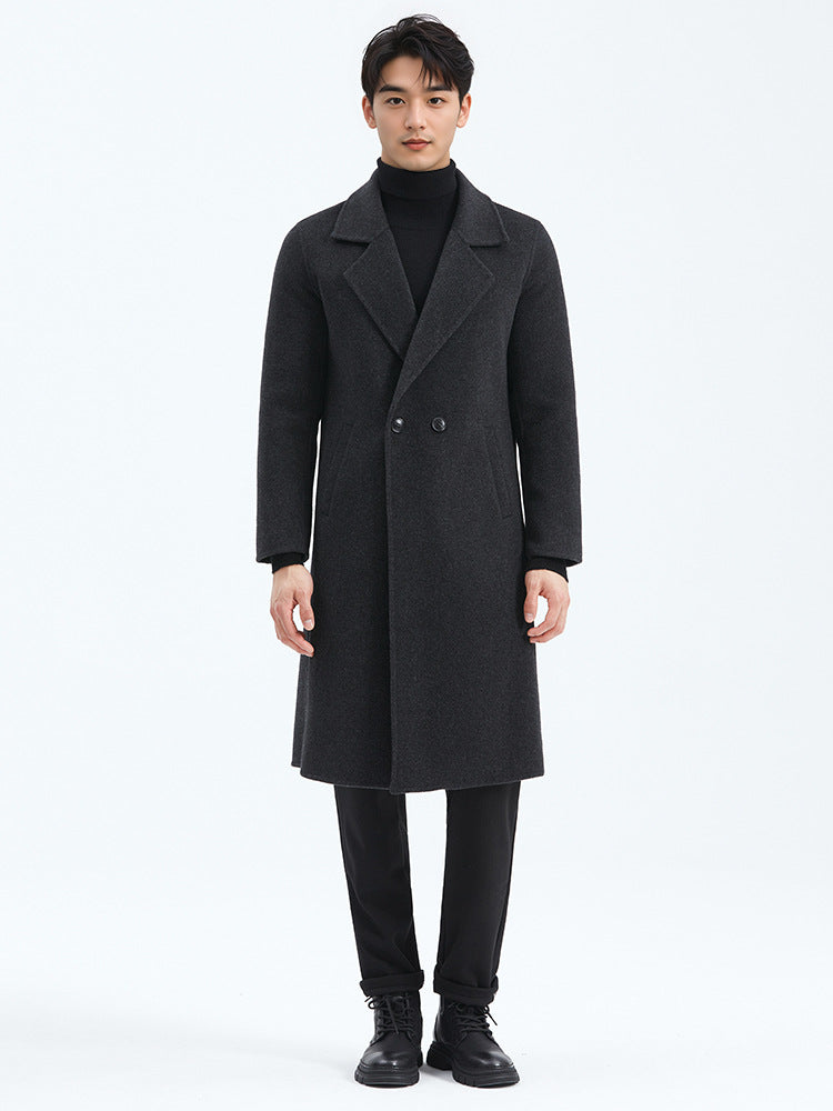 Men's winter thickened mid-length double-faced wool coat