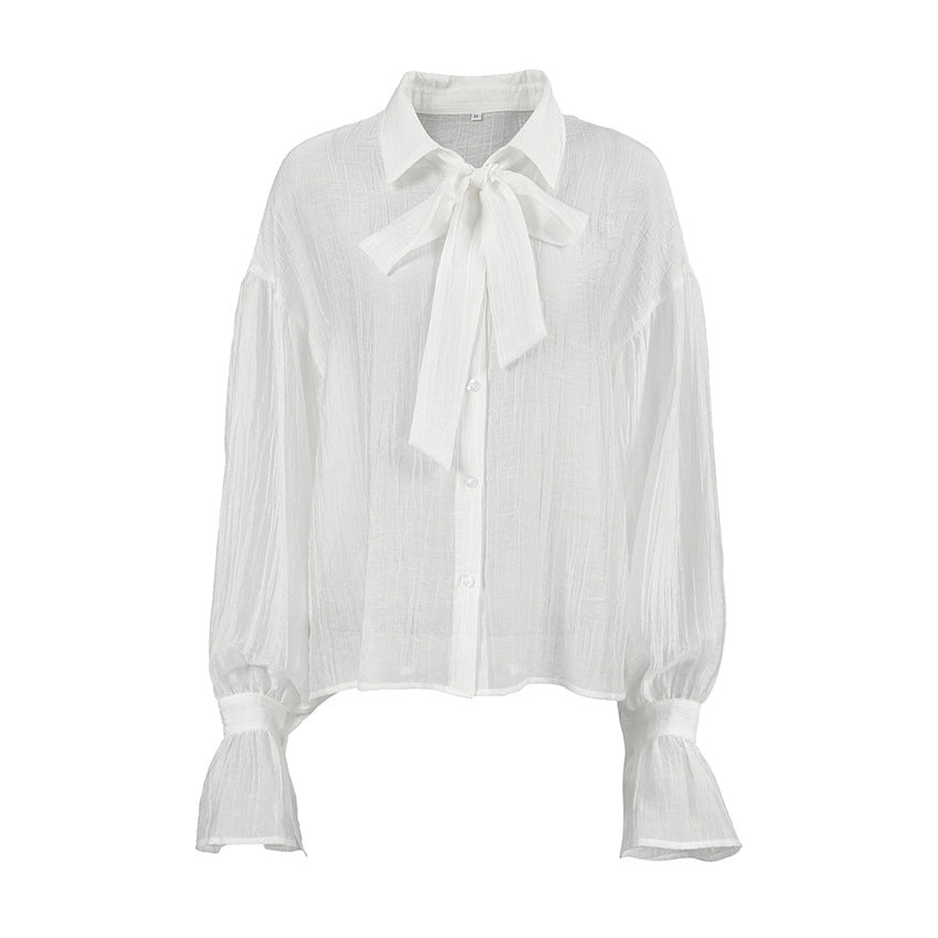 Spring and summer white shirt bow shirt top