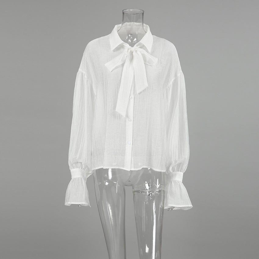 Spring and summer white shirt bow shirt top