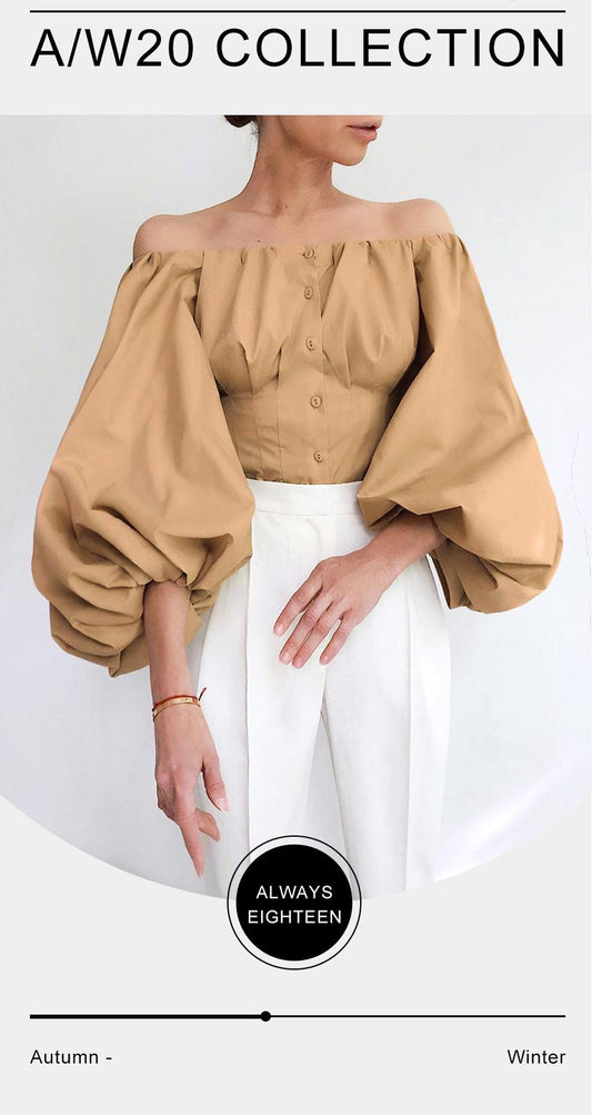 New spring design long sleeve bubble lantern sleeve shirt