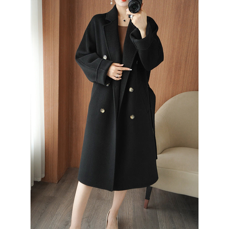 Women's elegant double-faced wool coat mid-length