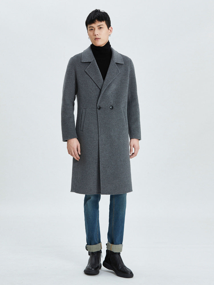 Men's winter thickened mid-length double-faced wool coat